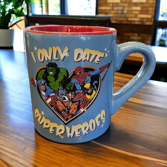 Marvel I Only Date Superheroes Mug Blue - Picture 1 of 6